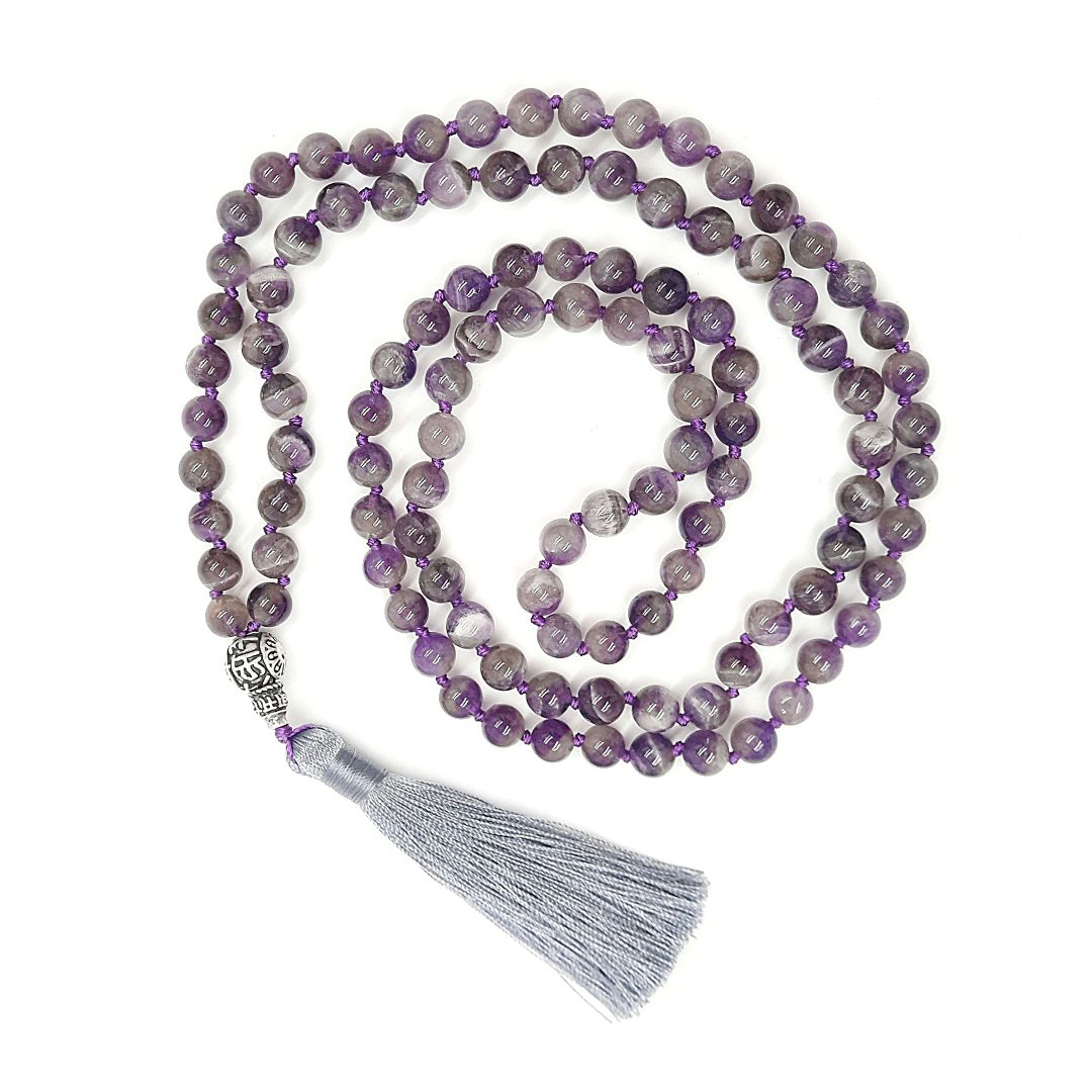 Japa Mala Cuarzo Amatista 108 cuentas 8 mm Meditación