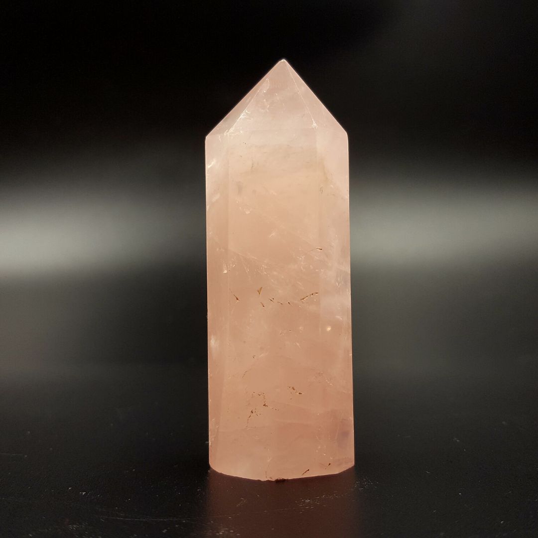 Punta Generador Obelisco Cuarzo Rosa Natural 32 - 41 gr 6 cm Altura