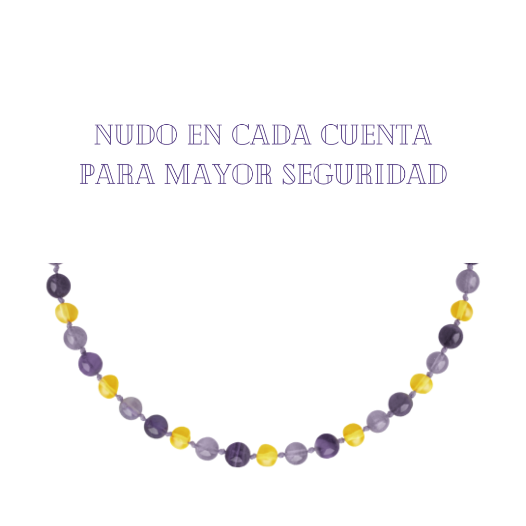 Collar Ámbar para Bebé con Jade y Cuarzo Amatista Dentición Cert. Autenticidad