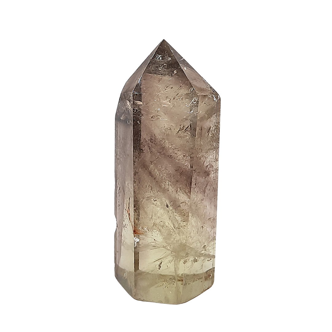 Punta Generador de Cuarzo Citrino Ahumado Natural 80 g y 7 cm altura