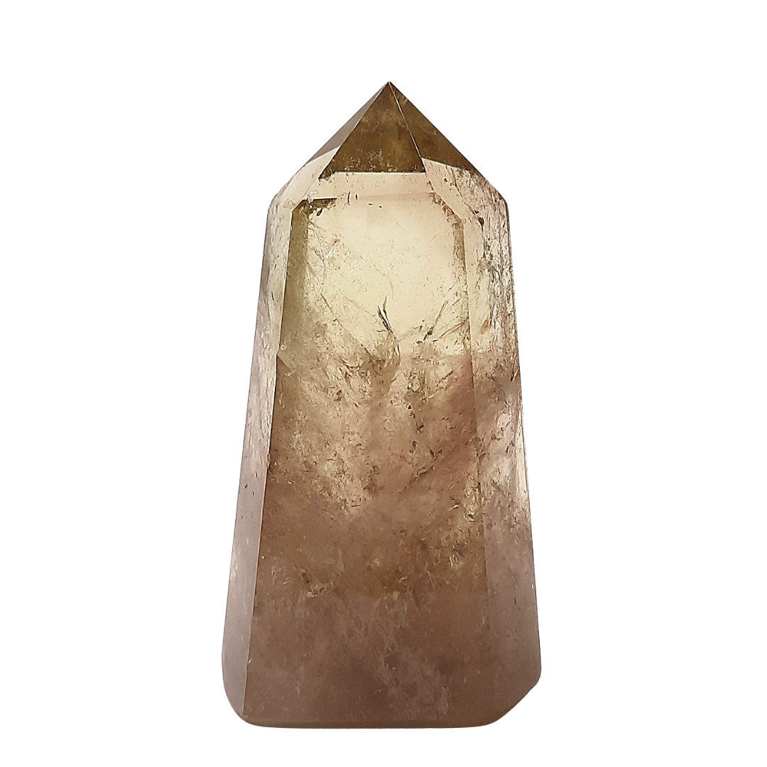 Punta Generador de Cuarzo Citrino Ahumado Natural 80 g y 7 cm altura