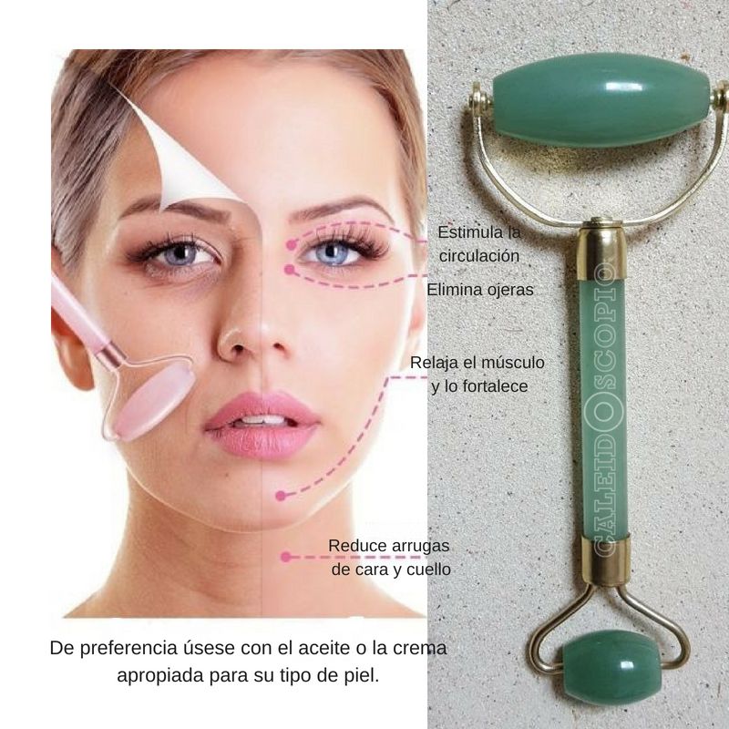 Rodillo Jade Verde Aventurina Primera Calidad Masaje Anti-envejecimiento Facial Tonifica - Caleidoscopio
