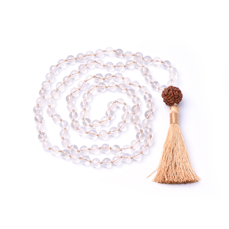 Japa Mala Cuarzo Blanco cristal de 8 mm. 108 cuentas.Meditación