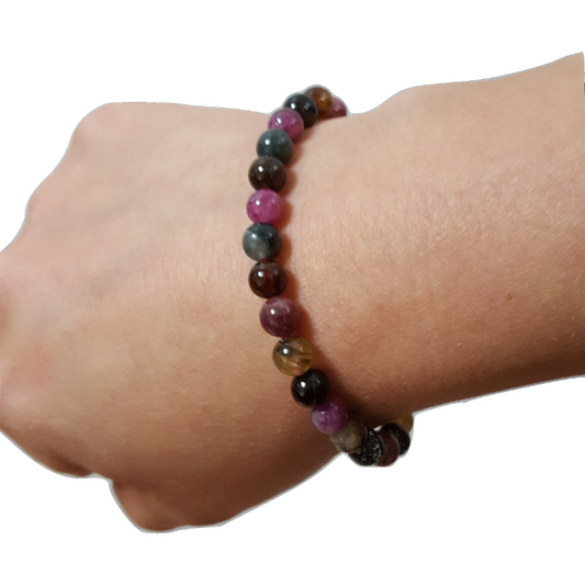 Pulsera Auténtica Turmalina Sandía cuentas 6 mm. - Caleidoscopio