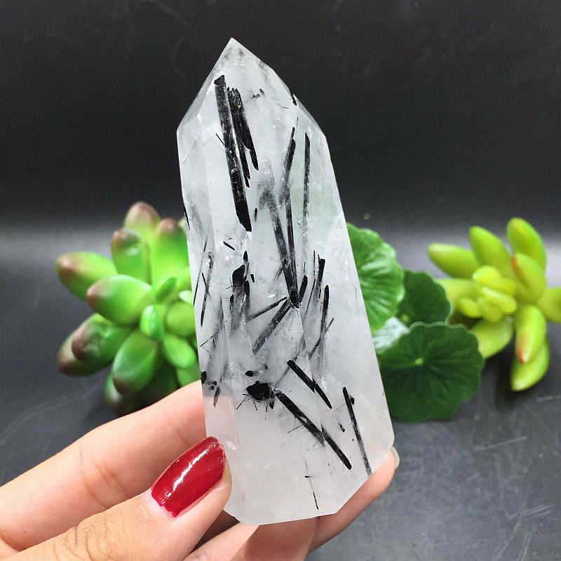 Cuarzo Turmalinado Punta Generador 162 g y 9 cm Altura - Caleidoscopio