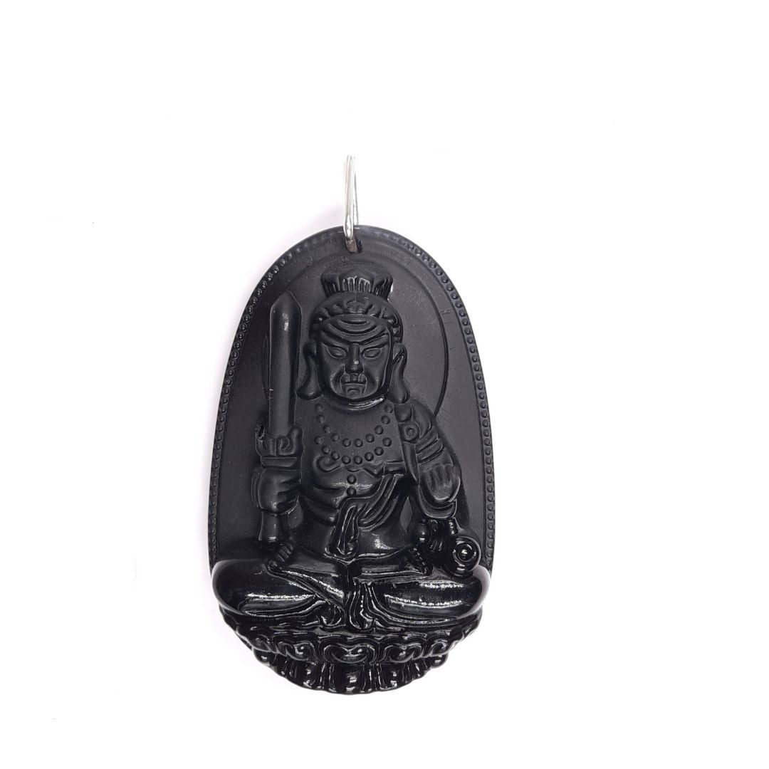 Dije Obsidiana Buda tallada. Argolla de Plata