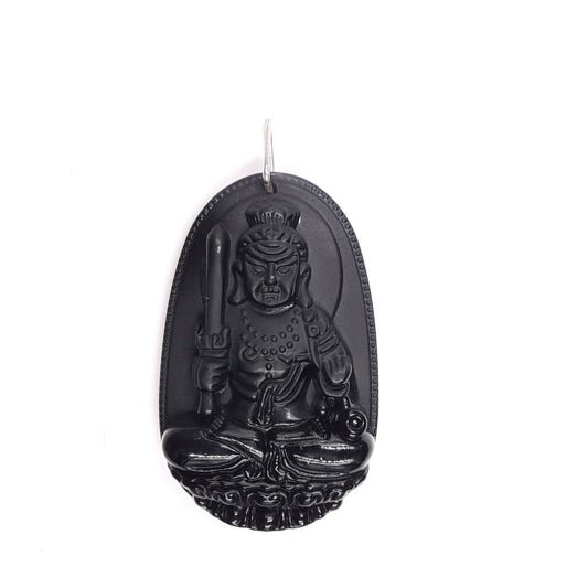 Dije Obsidiana Buda tallada. Argolla de Plata