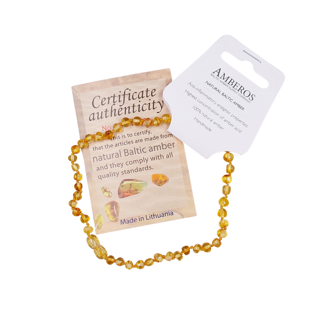 Collar Bebé Ámbar con Certificado. Dentición 4 Colores