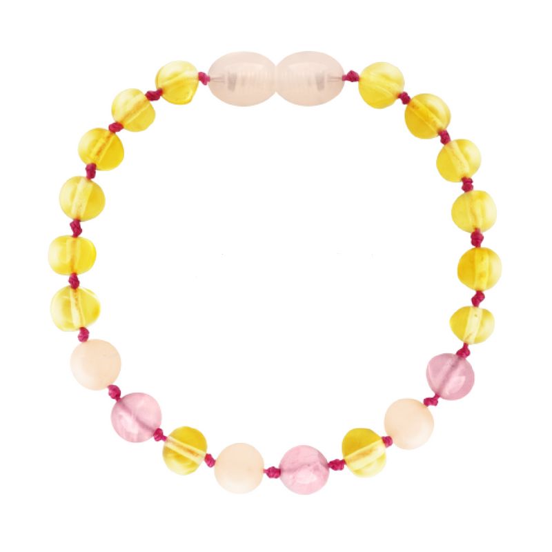 Pulsera Ámbar para Bebé con Jade y Cuarzo Rosa Certificado Dentición