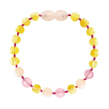 Pulsera Ámbar para Bebé con Jade y Cuarzo Rosa Certificado Dentición