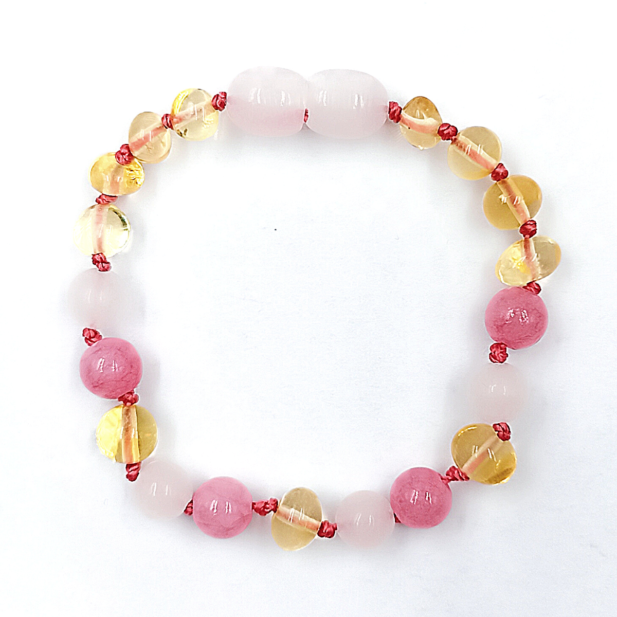 Pulsera Ámbar para Bebé con Jade y Cuarzo Rosa Certificado Dentición