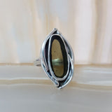 Anillo de Auténtica Moldavita pulida. Plata 925. Medida 8.5. Mod 395 - Caleidoscopio