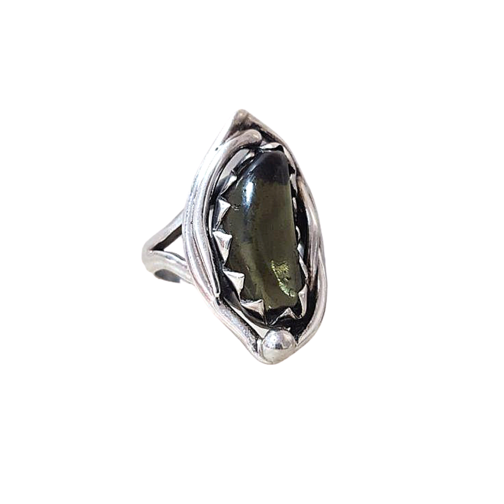 Anillo de Auténtica Moldavita en Plata 925. Medida 7.5 Mod. 421