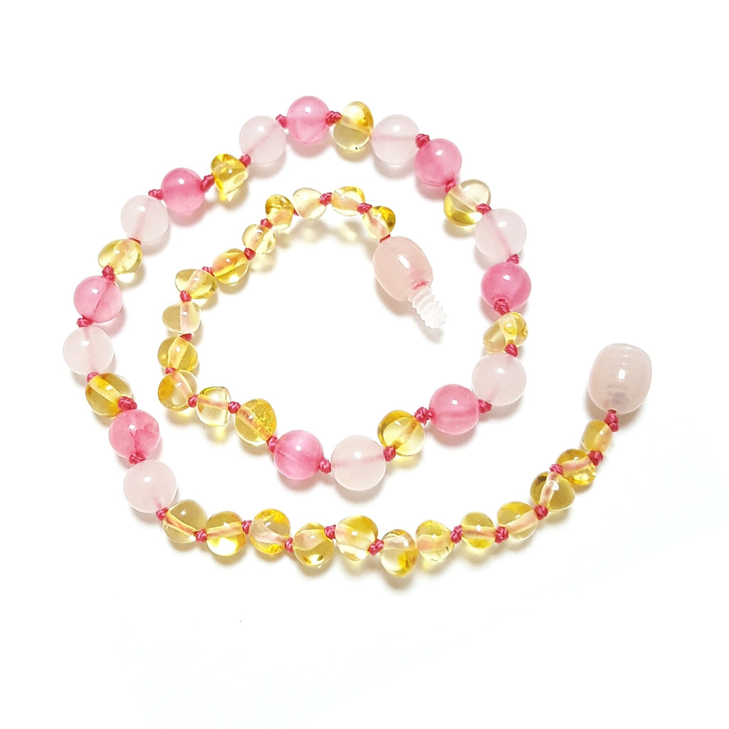 Collar Ámbar para Bebé con Jade y Cuarzo Rosa Dentición Certificado Autenticidad - Caleidoscopio