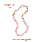 Collar Ámbar para Bebé con Jade y Cuarzo Rosa Dentición Certificado Autenticidad - Caleidoscopio