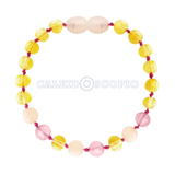 Pulsera Ámbar para Bebé con Jade y Cuarzo Rosa Certificado Dentición - Caleidoscopio