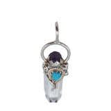 Dije Punta de Cuarzo Blanco Cristal con Amatista y Turquesa en Plata 925