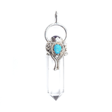 Dije Punta de Cuarzo Blanco Cristal con Amatista y Turquesa en Plata 925