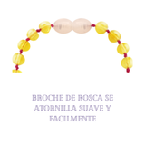 Pulsera Ámbar para Bebé con Jade y Cuarzo Rosa Certificado Dentición