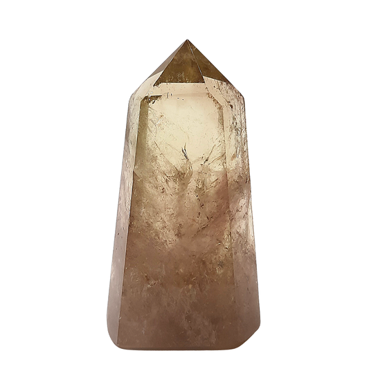 Punta Generador de Cuarzo Citrino Ahumado Natural 80 g y 7 cm altura