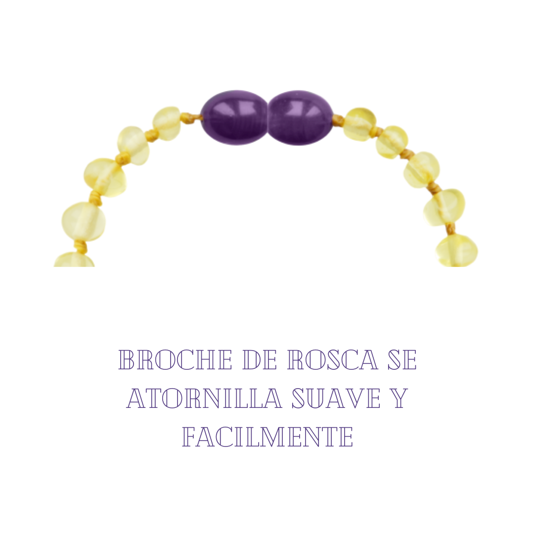Collar Ámbar para Bebé con Jade y Cuarzo Amatista Dentición Cert. Autenticidad