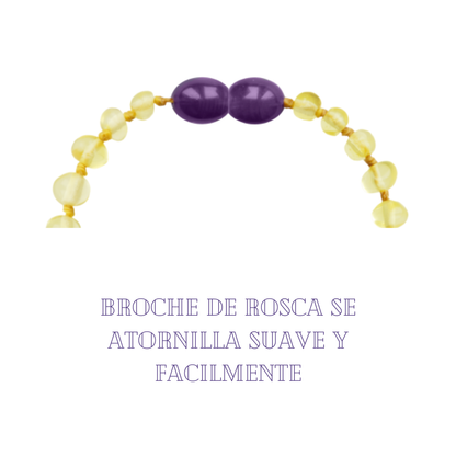 Collar Ámbar para Bebé con Jade y Cuarzo Amatista Dentición Cert. Autenticidad