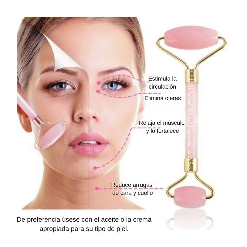 Rodillo Primera Calidad Cuarzo Rosa Masaje Facial Antiedad Relajación - Caleidoscopio