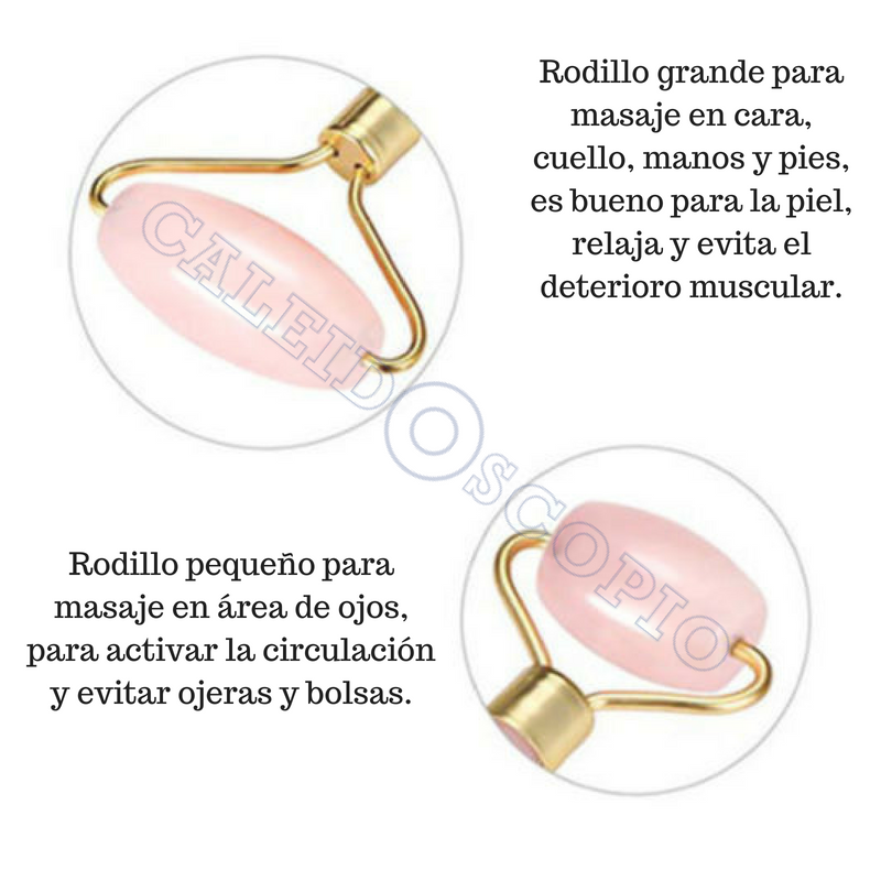 Rodillo Primera Calidad Cuarzo Rosa Masaje Facial Antiedad Relajacion