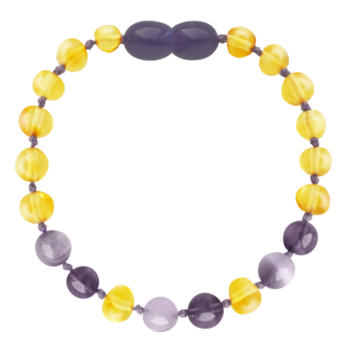 Pulsera Ámbar para Bebé con Cuarzo y jade Amatista. Certificado Dentición