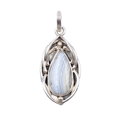 Dije de Ágata Cinta Azul Calcedonia en Plata 925