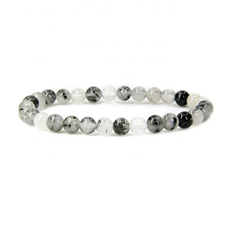 Pulsera Cuarzo Turmalinado Cuentas de 6 mm. Protección - Caleidoscopio