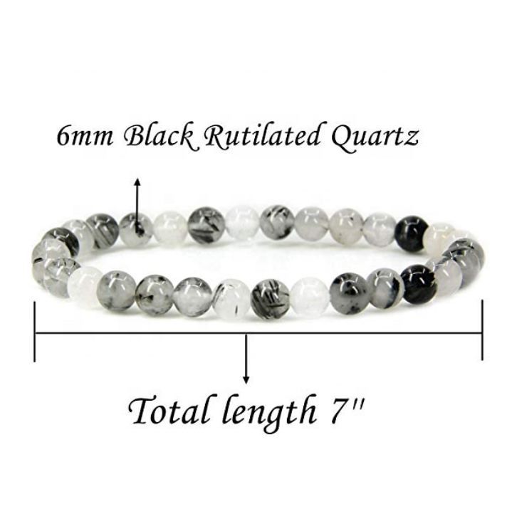 Pulsera Cuarzo Turmalinado Cuentas de 6 mm. Protección - Caleidoscopio