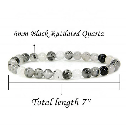 Pulsera Cuarzo Turmalinado Cuentas de 6 mm. Protección - Caleidoscopio