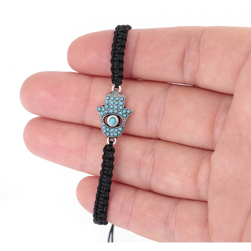 Pulsera Hilo y Hamsa de Nano Turquesa Ajustable Niños y Adultos Hecho en Turquía - Caleidoscopio