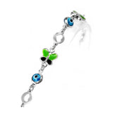 Pulsera Niños Ojo Turco y Mariposas Plata 925 Cristal y Esmalte. Hecho en Turquía