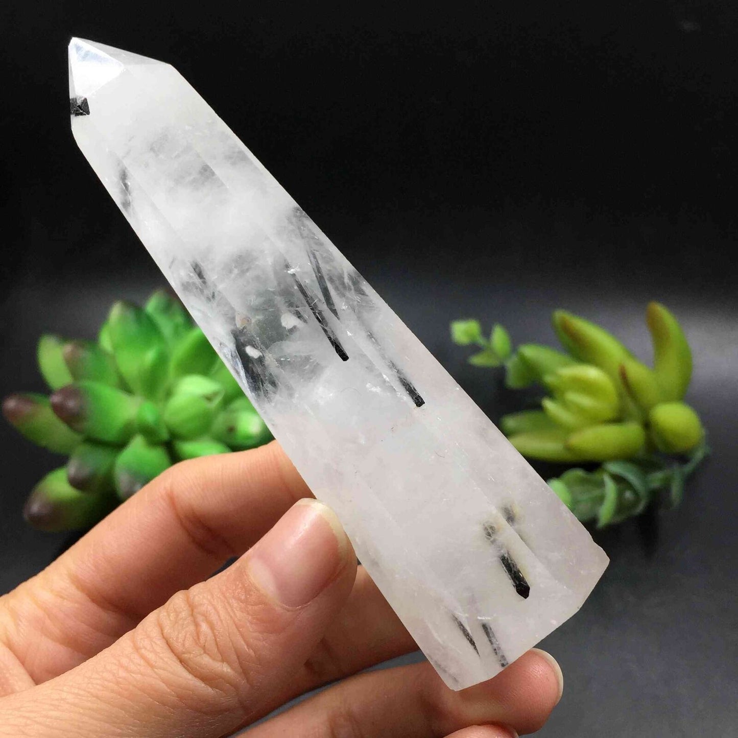 Cuarzo Turmalinado Punta Generador 84 g 10.3 * 2.9 * 2.2 cm - Caleidoscopio